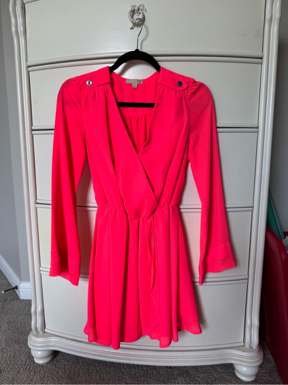 Gianni Bini Neon Pink Long Sleeve Wrap Dress